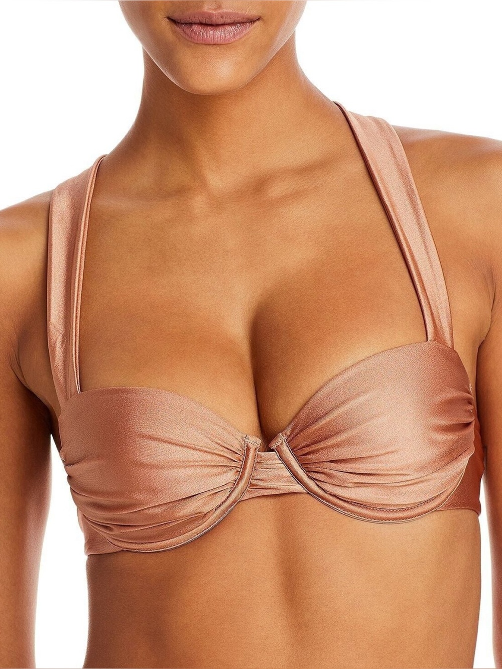 Aqua Swim Women's Ruched Underwire Bikini Top Brown